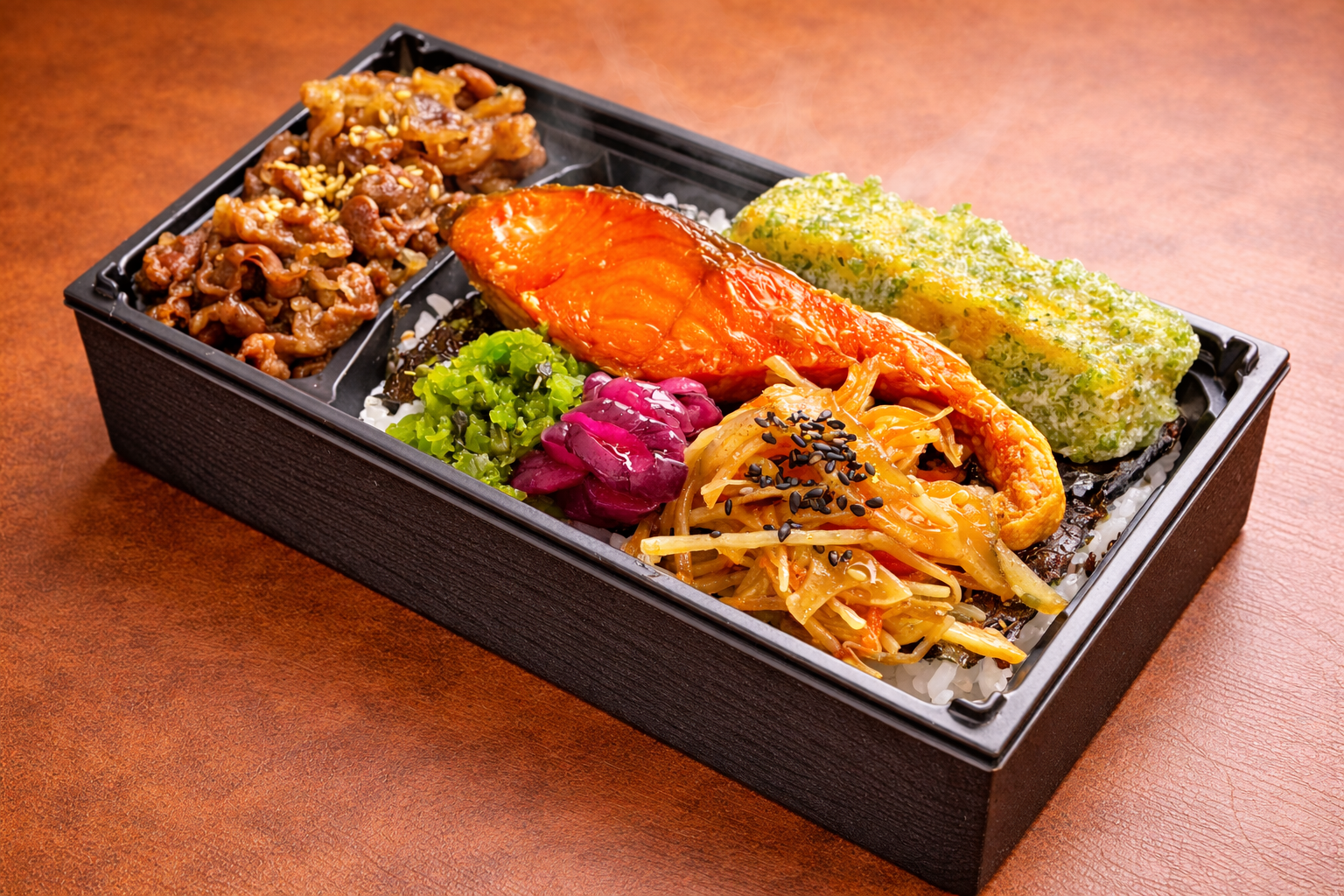 小倉牛と天然紅鮭の贅沢のり弁当